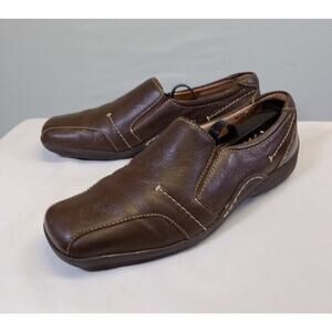 Naturalizer Leather Shoes Women's 9M Brown N5 Comfort Slip On Square Toe Loafers